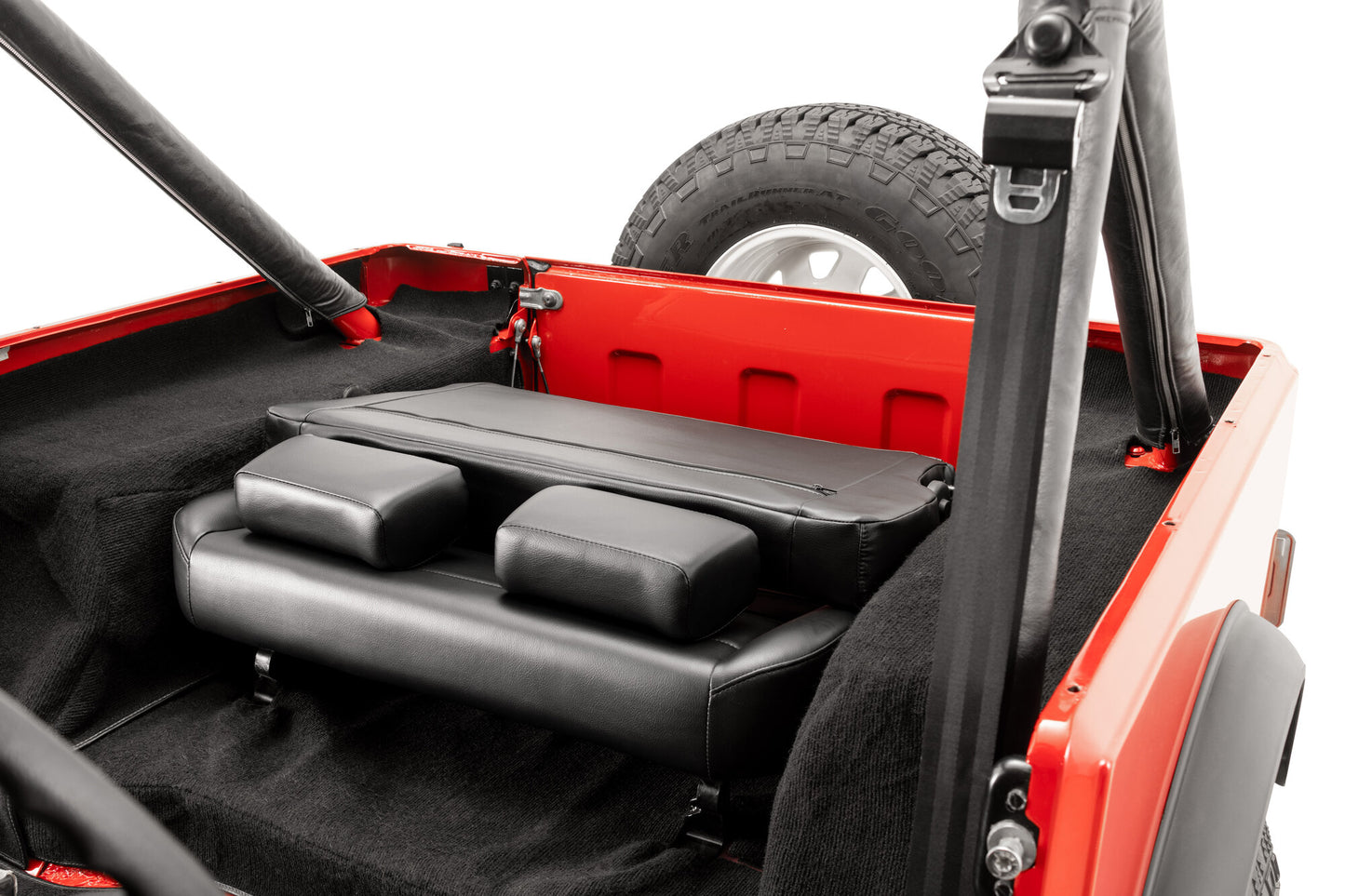 Quadratec Heritage Fold & Tumble Rear Bench Seat in Black for 55-95 Jeep CJ & Wrangler YJ