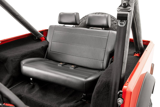 Quadratec Heritage Fold & Tumble Rear Bench Seat in Black for 55-95 Jeep CJ & Wrangler YJ